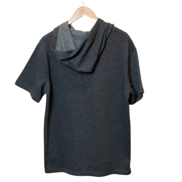 Women’s Dark Heather Grey Charcoal Short Sleeve Hoodie Streetwear Pullover - Picture 8 of 16